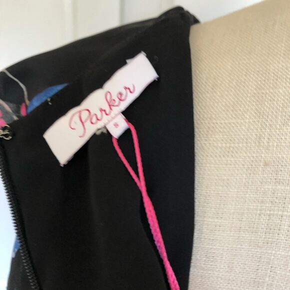 PARKER Black Floral Ruffled Mini Dress Small Colorful Glam NWT - Picture 6 of 7